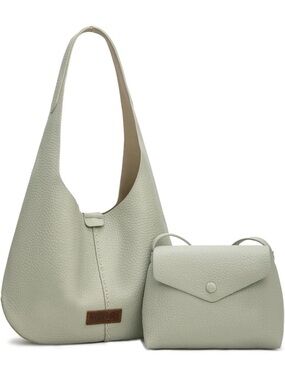 Light Sage Pebbled Leather Hobo Tote & Clutch Set Montana West wrangler